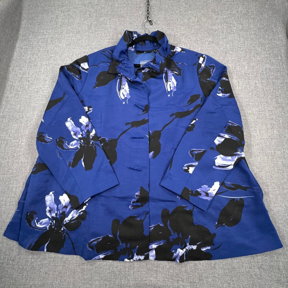 Dennis Basso Blazer Jacket Women 1X Floral Art To Wear Blue Office Event NWOT